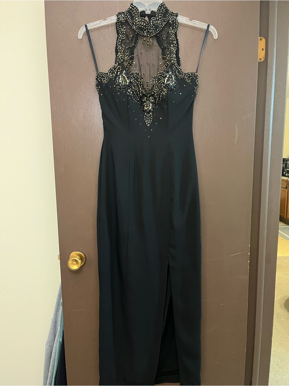 Vintage Nadine Women's Black Dress Hand Beaded With Slit, Size 6